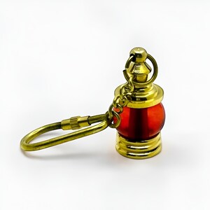 Brass Lamp Keychain Red Glass Nautical Lantern Key Ring Maritime Gift Handmade