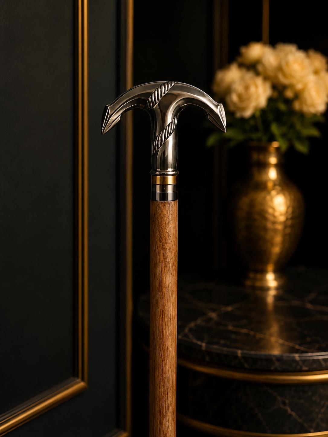 Anchor Handle Walking Cane: Wooden Shaft, Nautical Rustic Design, Decorative Brass Handle