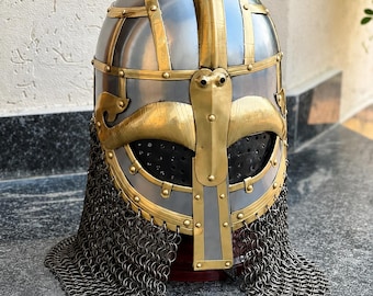 Handmade Viking Helmet with Chainmail Aventail Steel Norse Warrior Helmet LARP Cosplay Armor