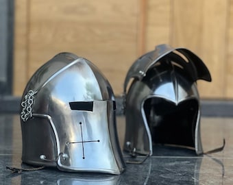 Handmade Medieval Barbute Helmet Silver Steel Knight Armor LARP Cosplay Costume Display