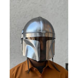 Mandalorian Style Metal Helmet | 18G Steel Wearable Cosplay Armor Replica image 1
