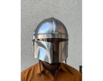 Mandalorian Style Metal Helmet | 18G Steel Wearable Cosplay Armor Replica