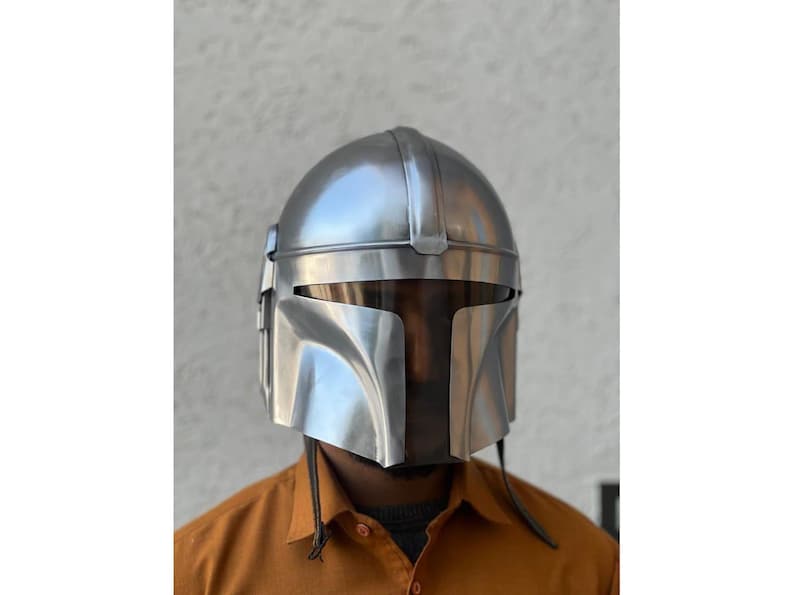 Mandalorian Style Metal Helmet | 18G Steel Wearable Cosplay Armor Replica image 1