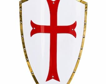 Handmade Templar Crusader Shield 28" Red Cross Medieval Metal Armor Replica Decor