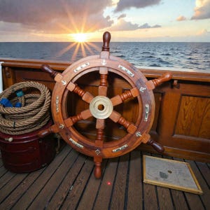 Timón de barco de madera de latón de 18" hecho a mano, decoración náutica de pared, pirata, marítimo, para exhibición en el hogar