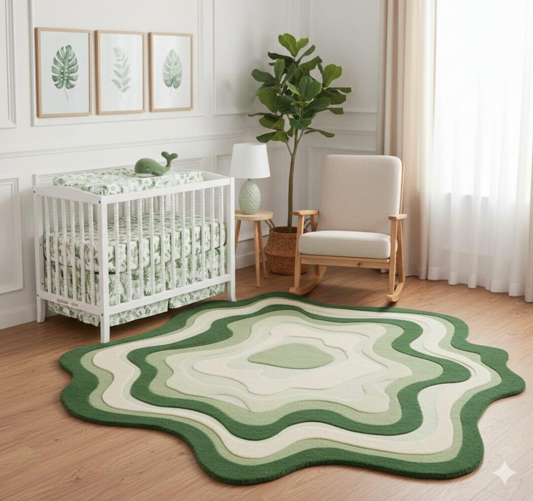 Hand Tufted New Zealand Wool Rug, Green Amoeba Abstract Rug - Etsy