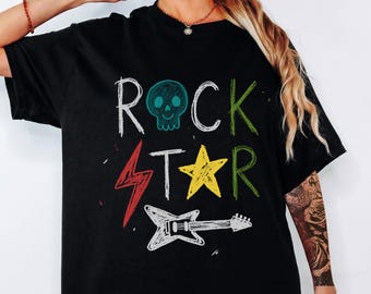Rock Star T-Shirt, Retro Music Graphic Tee, Minimalist Band Aesthetic Shirt, Vintage Inspired Unisex Concert Top, Music Lover Gift