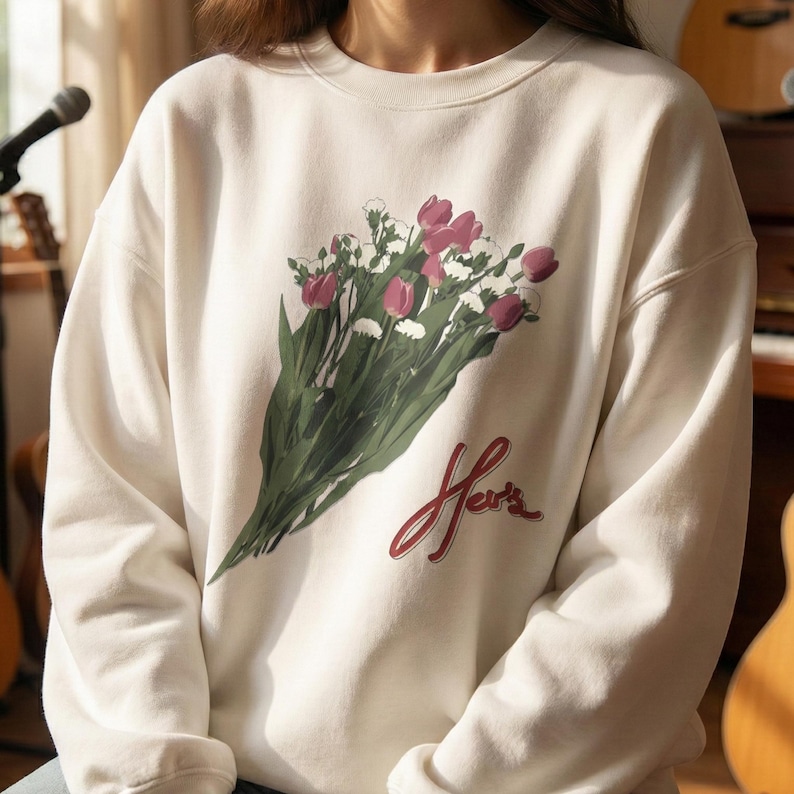 Hers Band Floral T-Shirt & Sweatshirt, Indie Album Tee, Flower Bouquet Shirt, Soft Vintage Top, Retro Music Apparel, Unisex Casual Outfit image 3
