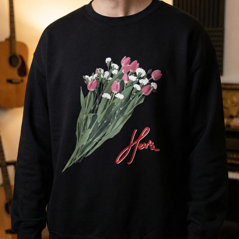 Hers Band Floral T-Shirt & Sweatshirt, Indie Album Tee, Flower Bouquet Shirt, Soft Vintage Top, Retro Music Apparel, Unisex Casual Outfit image 5