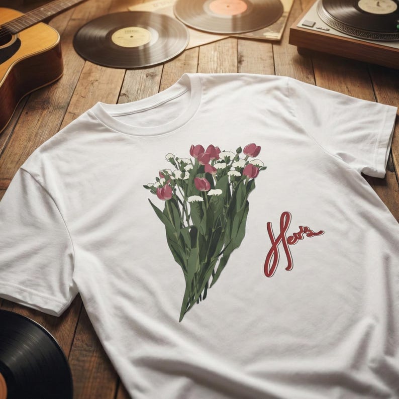 Hers Band Floral T-Shirt & Sweatshirt, Indie Album Tee, Flower Bouquet Shirt, Soft Vintage Top, Retro Music Apparel, Unisex Casual Outfit image 1