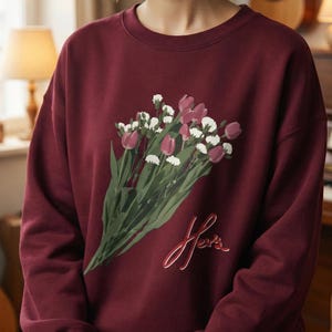 Hers Band Floral T-Shirt & Sweatshirt, Indie Album Tee, Flower Bouquet Shirt, Soft Vintage Top, Retro Music Apparel, Unisex Casual Outfit image 7