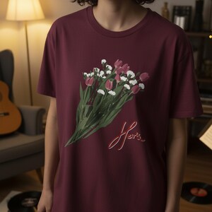 Hers Band Floral T-Shirt & Sweatshirt, Indie Album Tee, Flower Bouquet Shirt, Soft Vintage Top, Retro Music Apparel, Unisex Casual Outfit image 6
