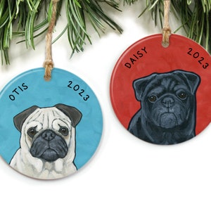 Pug Ornament Personalized, Custom Pug Ornament, Dog Mom, Pug Gift, Ceramic Pug Christmas Ornament, Pet Gift, Dog Memorial Ornament, Fawn Pug