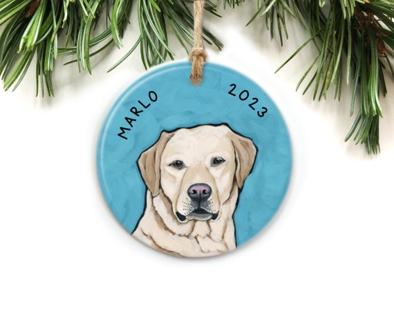 Yellow Lab Ornament Personalized, Yellow Labrador Ornament, Yellow Lab Memorial, Yellow Lab Gift, Ceramic Ornament, Pet Gift Personalized