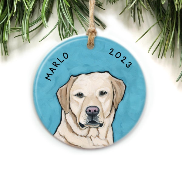 Yellow Lab Ornament Personalized, Yellow Labrador Ornament, Yellow Lab Memorial, Yellow Lab Gift, Ceramic Ornament, Pet Gift Personalized