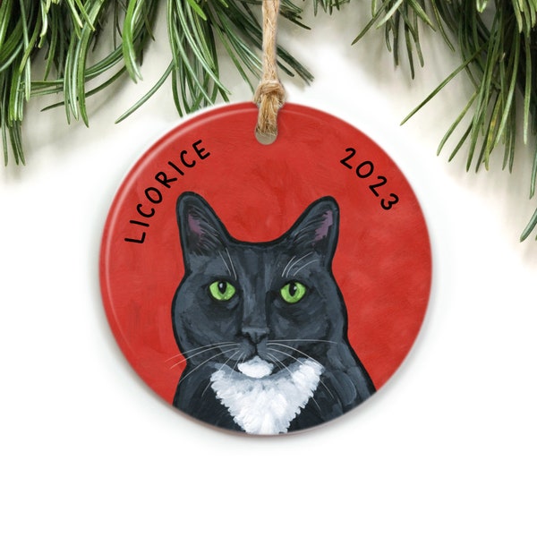 Tuxedo Cat Ornament Personalized, Custom Cat Ornament, Tuxedo Cat Gift, Black and White Cat Christmas Ornament, Tuxedo Cat Mom, Cat Memorial