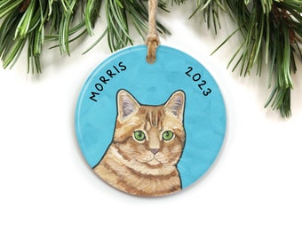 Adorno de gato personalizado, adorno de gato atigrado, regalo de gato atigrado de jengibre, adorno de Navidad de gato atigrado marrón, mamá gato esmoquin, monumento al gato negro