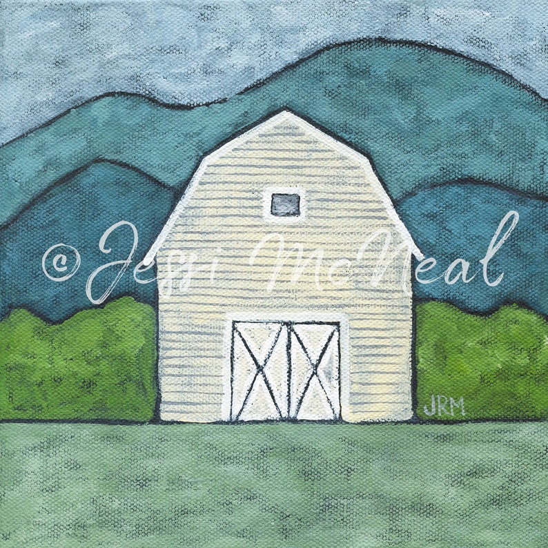White Barn Painting Rustic Barn Wall Decor Barn Art Print