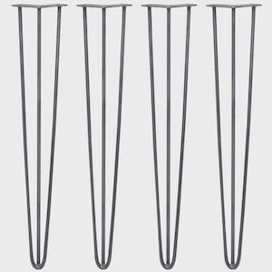 4 x 28" Hairpin Legs - 3 Prong - 10mm - Raw Steel
