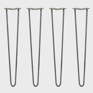 4 x 28" Hairpin Legs - 2 Prong - 12mm - Raw Steel