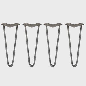 4 x 14" Hairpin Legs - 2 Prong - 12mm - Raw Steel