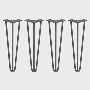 4 x 16" Hairpin Legs - 3 Prong - 12mm - Raw Steel