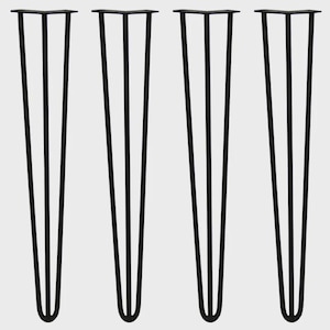 4 x 28" Hairpin Legs - 3 Prong - 12mm - Black