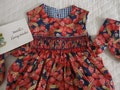 Size 6 Months, Handsmocked Baby Girl Bubble, Strawberries Cotton Print.