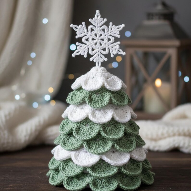 Scalloped Christmas Tree Crochet Pattern - Green and White Tabletop ...