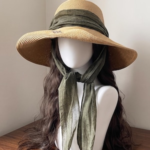 Elegant Straw Hat with Gradient Scarf Premium Black Straw Hat – Holiday Elegance & Halloween Chic  main image 4
