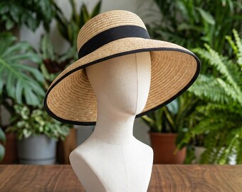 Black & Tan Kettle Brim Hat Vintage Trim and Netting / 3.5  display picture 1