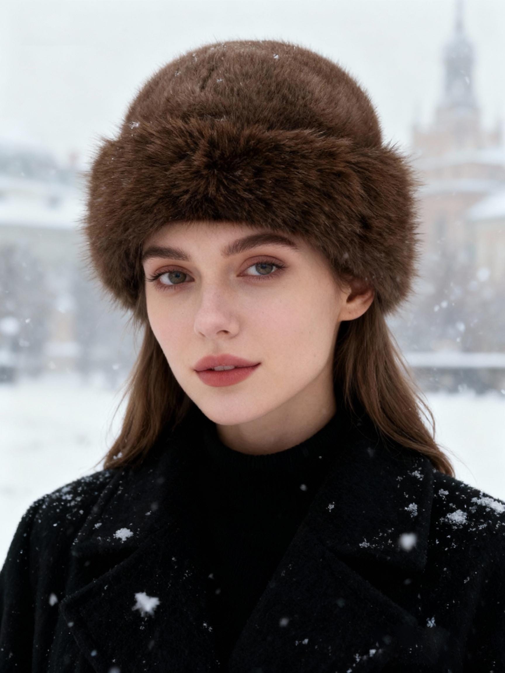 Women’s Brown Baby Alpaca Fur Mongolian Hat – Satin Lined Russian Style Winter Hat – Handmade Fair Trade Alpaca Fur Cap - View #3