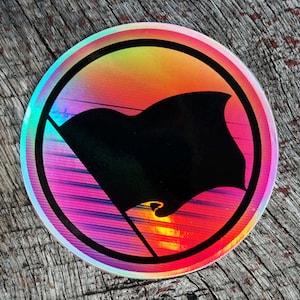 80s Vaporwave Retro Black Anarchy Flag Iridescent Foil Sticker