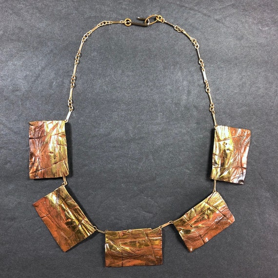 Vintage Modernist Brutalist Boho Copper Brass Rec… - image 3