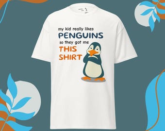 Aangepast cadeau pinguïnliefhebber | Grappig T-shirt 'Mijn kind houdt van pinguïns' | Gepersonaliseerde tekstoptie