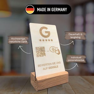 Custom Google Review Sign Wood QR Code Stand Personalized Laser Engraved Wooden Business Display Gift Handmade Echtholz Bewertungsschild