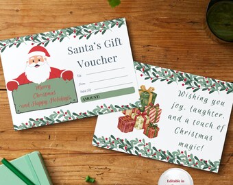 Santa Christmas Gift Certificate Digital Voucher Editable Template Instant Download