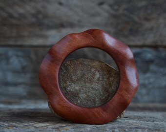 Small sculptural Australian wooden reclaimed river redgum bangle sinusoidal waveform cuttlefish