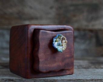 Australian reclaimed River Redgum Cube box with wavy drawer and handmade glass drawer pull