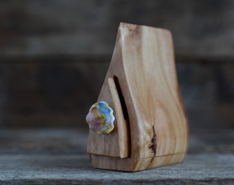 tiny wooden Australian reclaimed timber collectible box with sculptural handmade painterly glass drawer pull