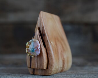 tiny wooden Australian reclaimed timber collectible box with sculptural handmade painterly glass drawer pull