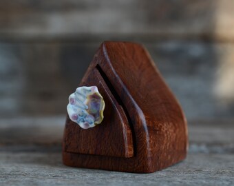 tiny wooden Australian reclaimed timber collectible box with sculptural handmade crescent moon glass drawer pull