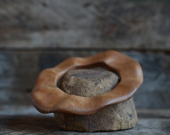 Medium-small size wooden bangle carved Australian eucalyptus handmade blackbutt