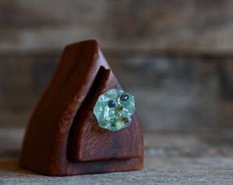tiny wooden Australian reclaimed timber collectible box with sculptural handmade crescent moon glass drawer pull