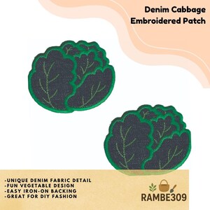 3" Denim Cabbage Embroidered Patch, Vegetable Iron On Applique for Jacket, Backpack or DIY Sewing Craft