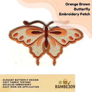 3.25" Butterfly Embroidered Patch Orange Brown Cream Iron On Applique