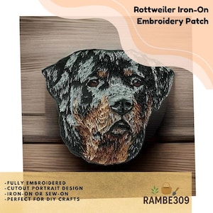 2" Rottweiler Dog Portrait Embroidery Patch, Iron-On Cutout Applique