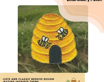 Yellow Beehive Embroidered Patch Bee Honeycomb Iron On Applique