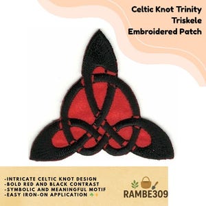 Celtic Knot Trinity Triskele Embroidered Patch Red Black Iron-On Applique 2"