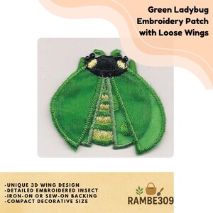 Green Ladybug Embroidered Patch Loose Wings Iron On Sew On Insect Applique